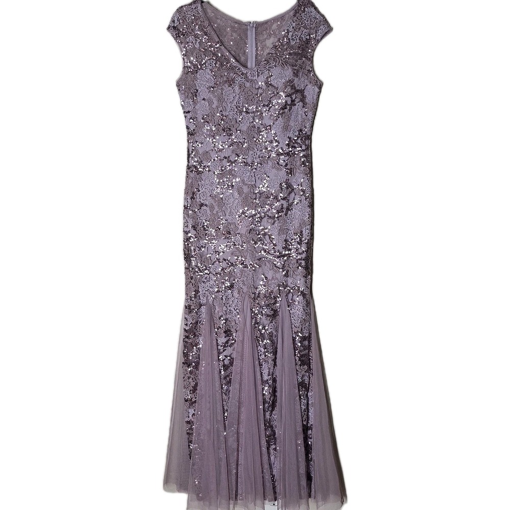 Alex Evenings Icy Orchid Cap Sleeve Sequin Fit and Flare Formal Maxi Dress 10